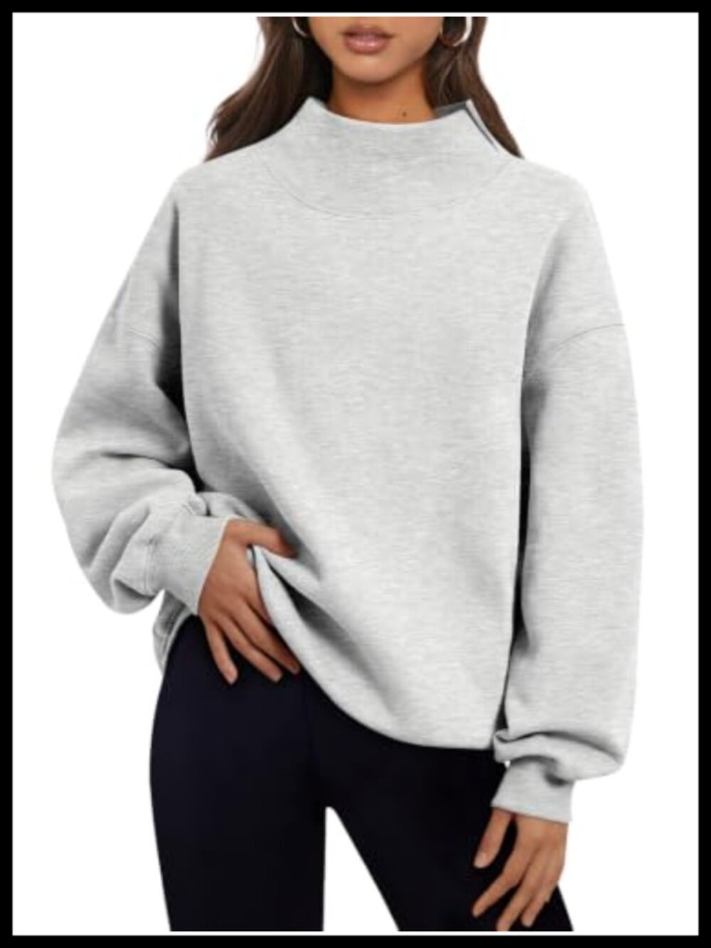 Mock Neck Oversized Sweatshirt Cotton Polyester Fleece Lined Pullover